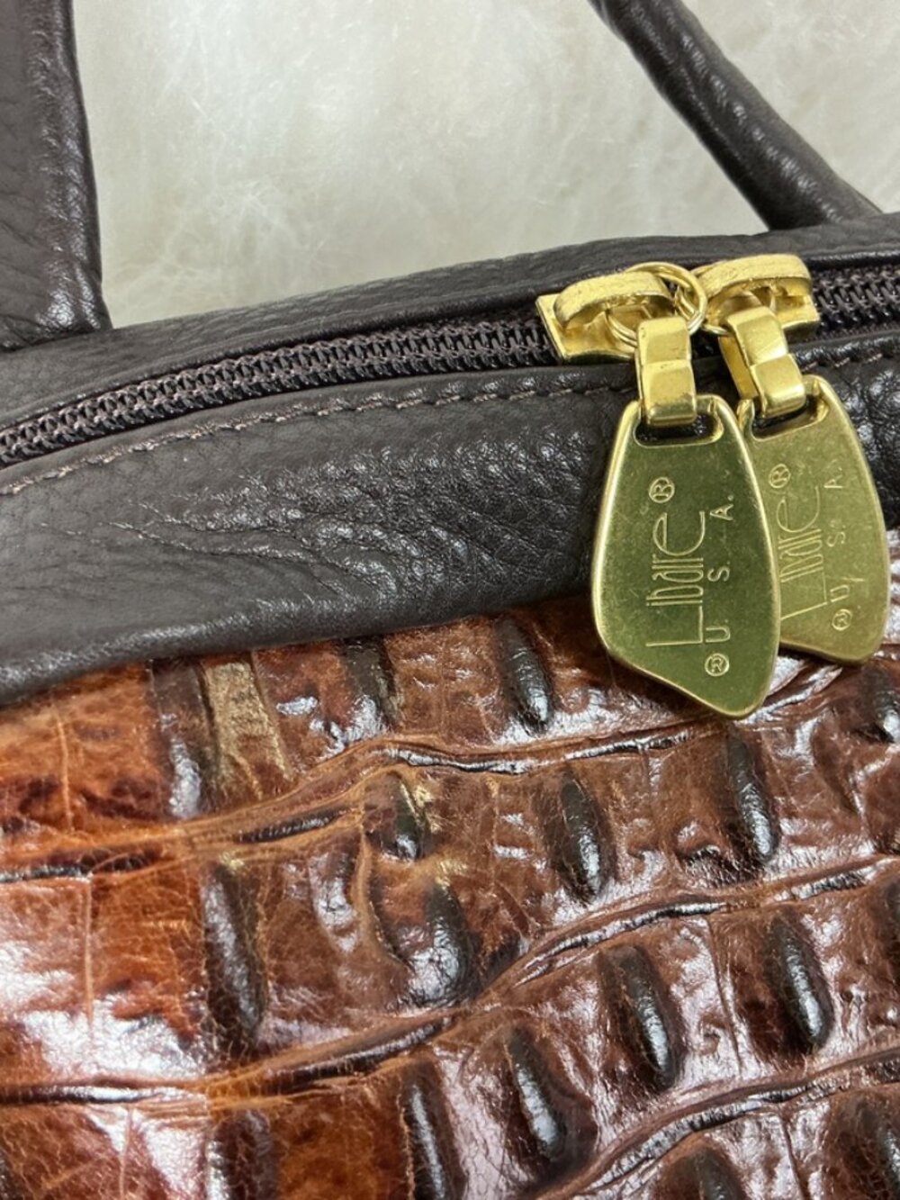 Vintage 90s Libaire Brown Croc Embossed Leather Backpack - Picture 2 of 8